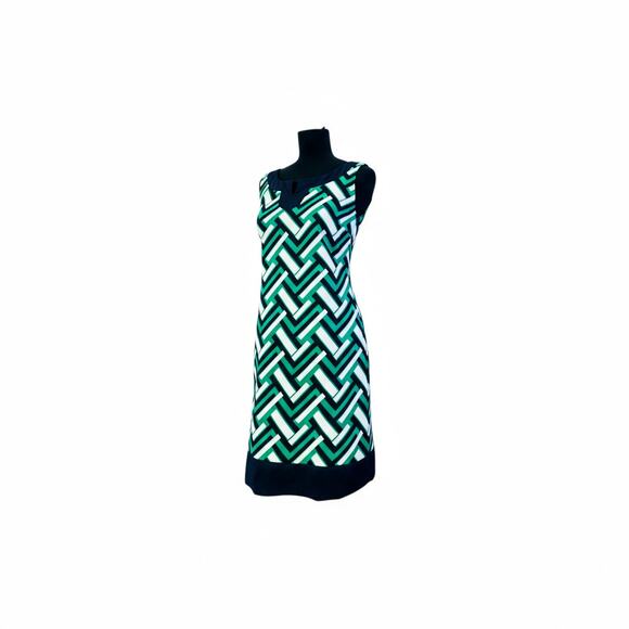 Jessica Howard Blue Green Geometric Print Sheath Dress Size 10 - Picture 4 of 7